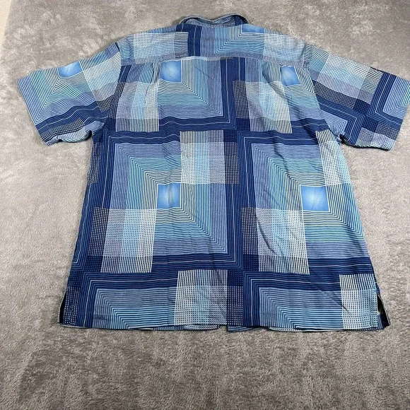 Tommy Bahama Shirt Mens Large Blue 100% Silk Geometric Button Up Original Fit - Picture 3 of 10